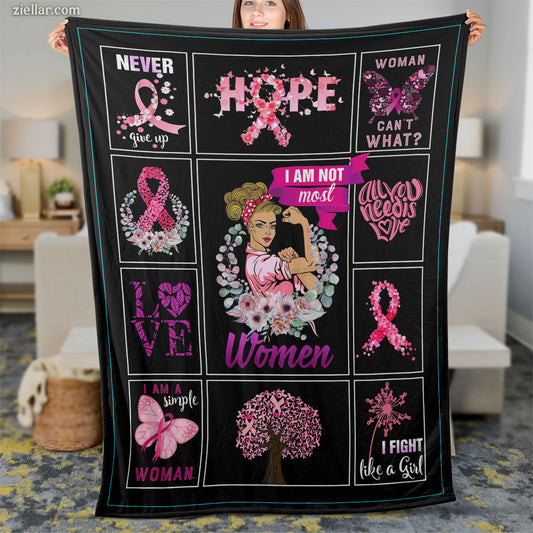 Breast Cancer Awareness Quilt Blanket, Fleece Blanket Hope Fight Like a Girl Ribbon Gift
