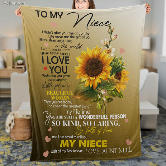 To My Niece Quilt Blanket, Fleece Blanket Sunflower Gift from Aunt with Inspiring Message, Custome Name