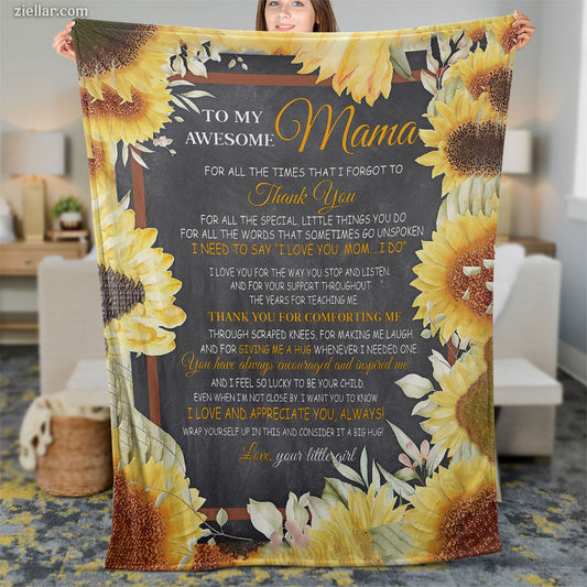 To My Awesome Mama Quilt Blanket, Fleece Blanket Sunflower and Floral Thank You Gift, Custome Name