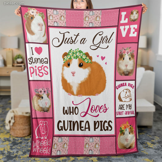 Just a Girl Who Loves Guinea Pigs Quilt Blanket, Fleece Blanket Cute Rodent Lover Gift