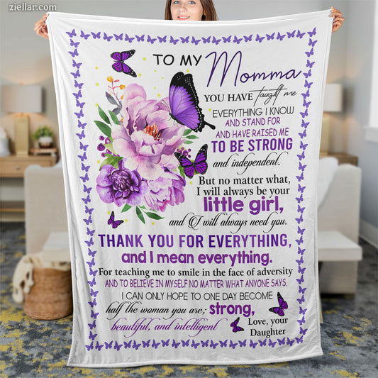 To My Momma Quilt Blanket, Fleece Blanket Purple Floral Design Gift from Daughter, Custome Name