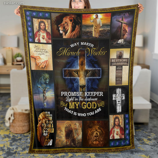 Christian Faith Quilt Blanket, Fleece Blanket Jesus and Lion Cross Theme, Personalized Option