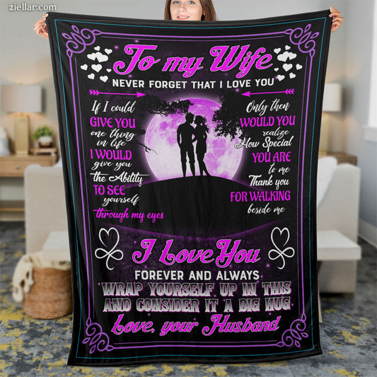 To My Wife Quilt Blanket, Fleece Blanket Purple Romantic Gift from Husband, Custome Name