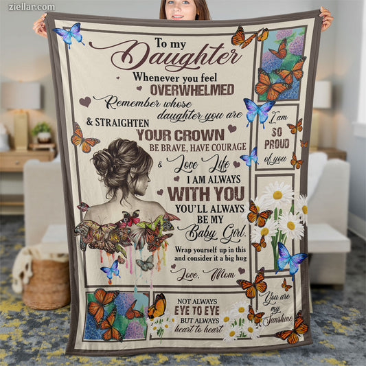 To My Daughter Quilt Blanket, Fleece Blanket Uplifting Lion Gift from Dad to Daughter