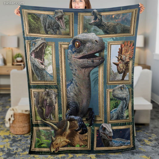 Dinosaur Collage Quilt Blanket, Fleece Blanket Prehistoric T-Rex Jurassic Theme Gift for Kids
