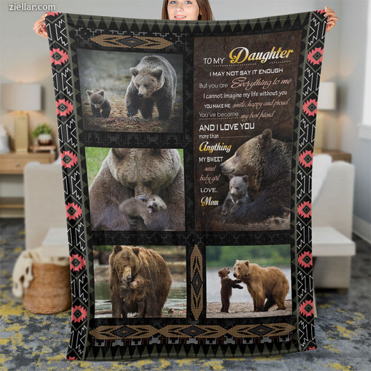 Bear and Cub Quilt Blanket, Fleece Blanket Forest Wildlife Animal Scene, Custome Name Option