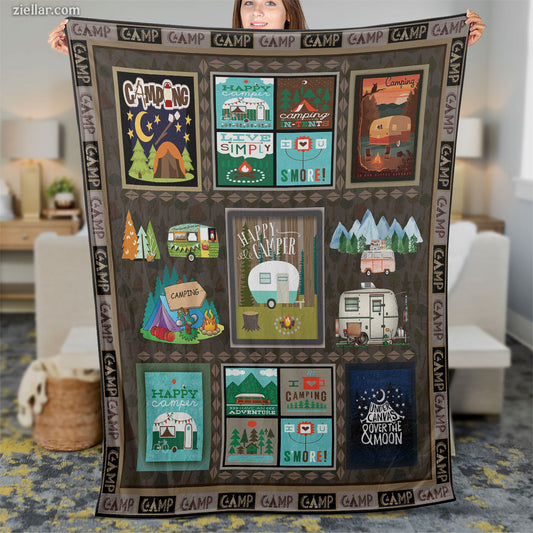 American Golden Retriever Quilt Blanket, Fleece Blanket USA Flag Dog Lover Patriotic Gift