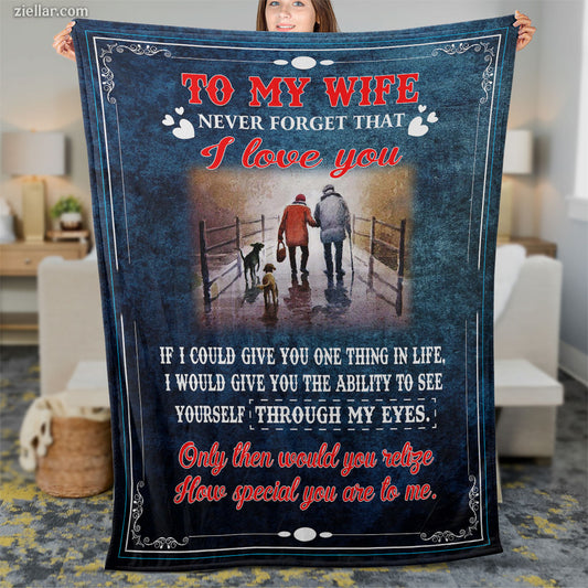 To My Wife Quilt Blanket, Fleece Blanket Romantic Pier Scene Gift with Blue Night Sky, Personalized