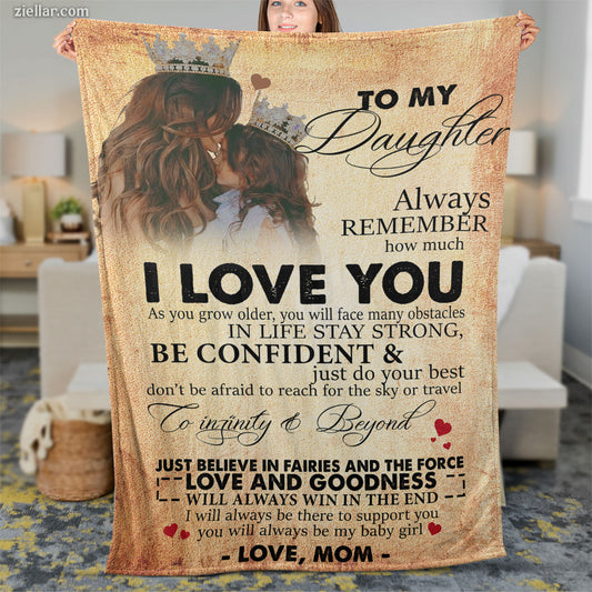 To My Daughter Quilt Blanket, Fleece Blanket Gift with Horse and Lion Design, Custome Name