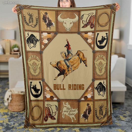 Bull Riding Quilt Blanket, Fleece Blanket Rodeo Western Cowboy Theme for Men or Boys