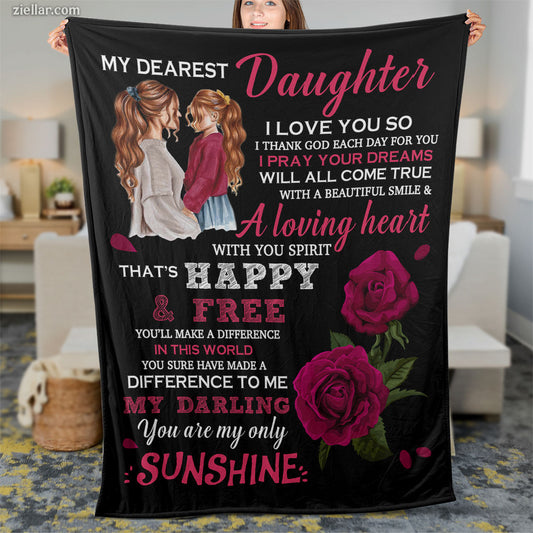 To My Daughter Quilt Blanket, Fleece Blanket Gift from Mom with Red Roses, Custome Name Option