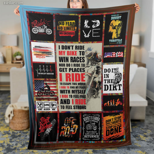 Dirt Bike Quotes Quilt Blanket, Fleece Blanket Racing Theme for Riders and Extreme Sports Fans