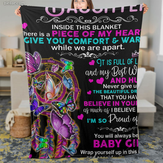 To My Daughter Quilt Blanket, Fleece Blanket Colorful Elephant Mandala Gift, Custome Name