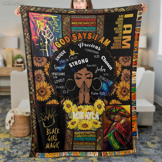I Am Black Queen Quilt Blanket, Fleece Blanket African American Strong Woman Art, Empowerment