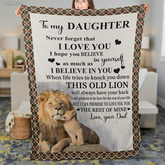 To My Daughter Quilt Blanket, Fleece Blanket Lion Gift from Dad, Personalized with Custome Name