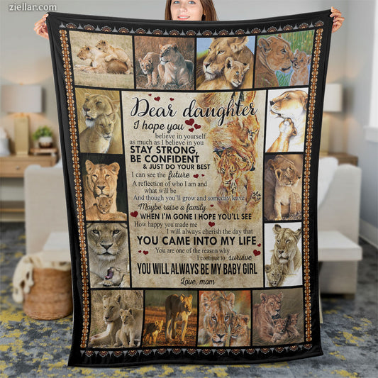 Lion Mom and Daughter Quilt Blanket, Fleece Blanket Pet Memorial Gift from Mom, Personalized