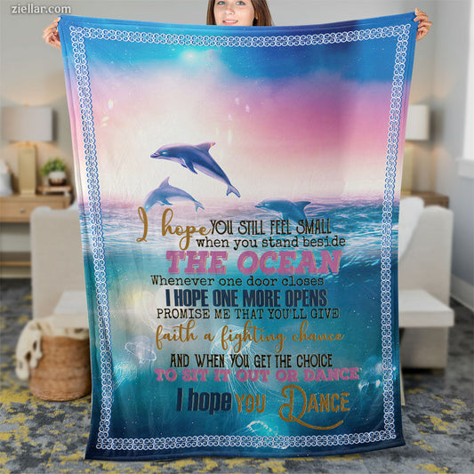 Dolphin Ocean Sunset Quilt Blanket, Fleece Blanket Beach Lover or Sea Life Gift Design