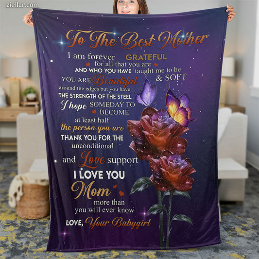 To The Best Mother Quilt Blanket, Fleece Blanket Rose Galaxy Art Gift from Daughter, Personalized
