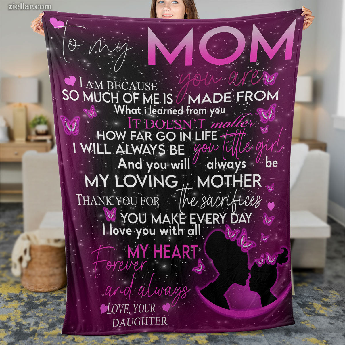 To My Mom Quilt Blanket, Fleece Blanket Purple Galaxy Gift from Daughter, Personalized