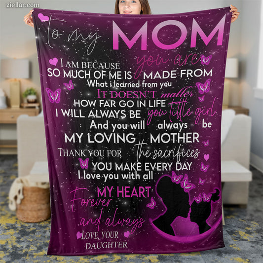 To My Mom Quilt Blanket, Fleece Blanket Purple Galaxy Gift from Daughter, Personalized