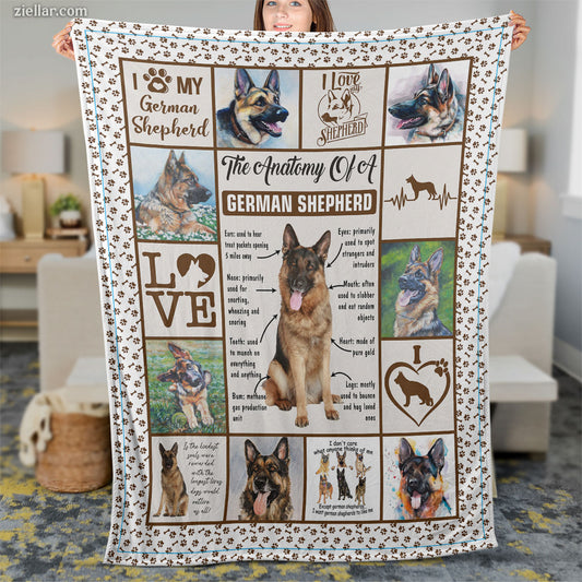 German Shepherd Dog Quilt Blanket, Fleece Blanket Personalized Gift for Dog Lovers