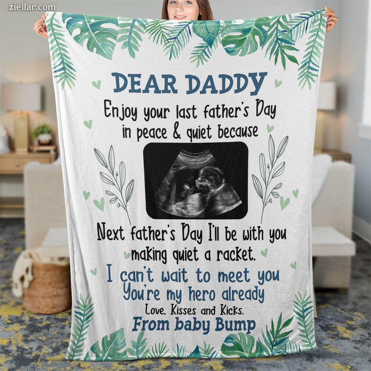 To My Daddy Quilt Blanket, Fleece Blanket Baby Bump Father's Day Gift, Custome Name