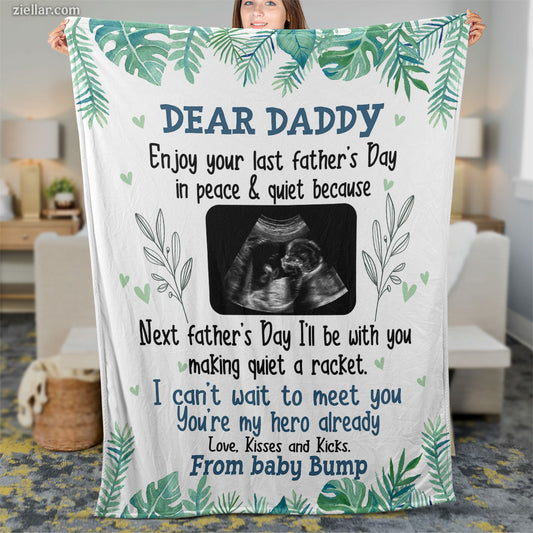 To My Daddy Quilt Blanket, Fleece Blanket Baby Bump Father's Day Gift, Custome Name