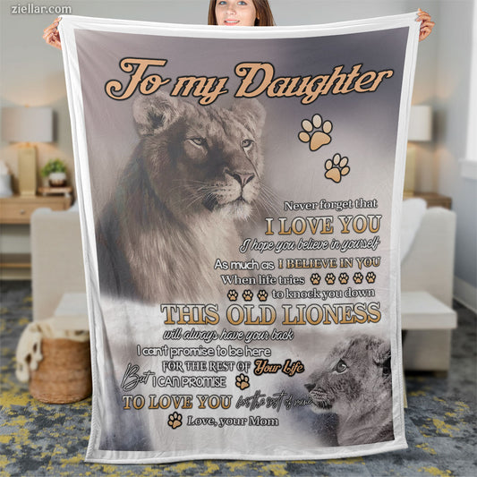 To My Daughter Quilt Blanket, Fleece Blanket Lion and Paw Print Art, Custome Name
