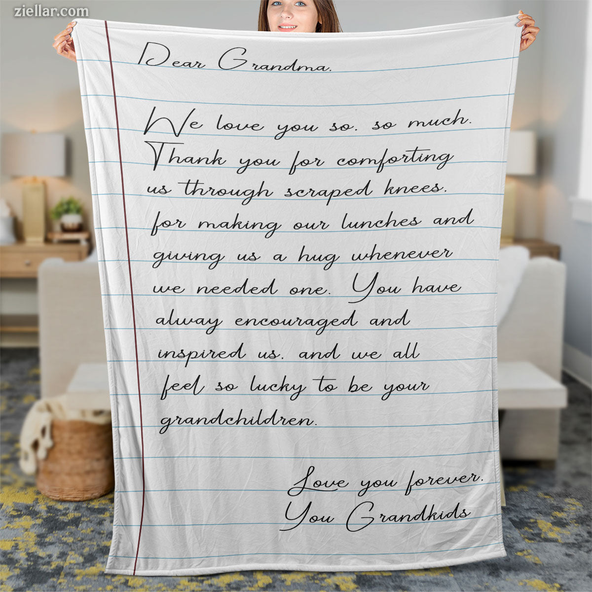 Dear Granddaughter Quilt Blanket, Fleece Blanket Handwritten Letter-Style Gift, Personalized