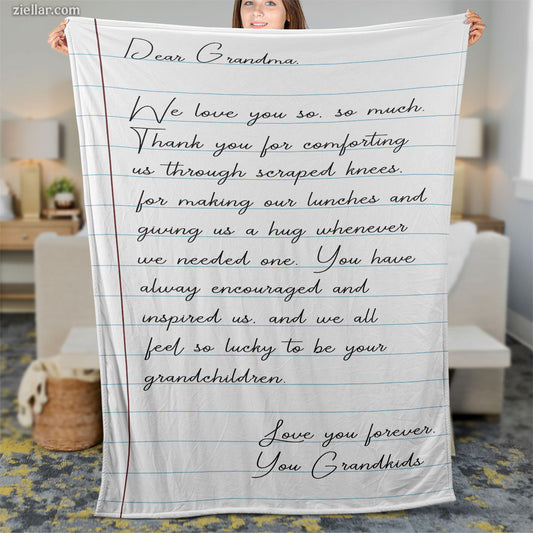 Dear Granddaughter Quilt Blanket, Fleece Blanket Handwritten Letter-Style Gift, Personalized