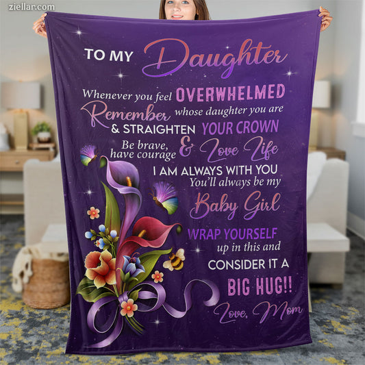 To My Daughter Quilt Blanket, Fleece Blanket Purple Floral Art from Mom, Custome Name