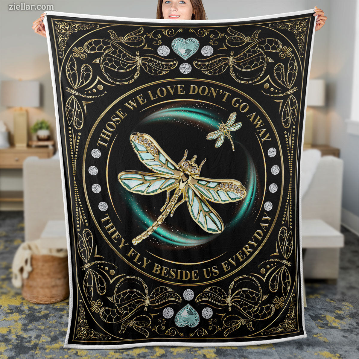 Dragonfly Memorial Quilt Blanket, Fleece Blanket In Memory of Loved Ones