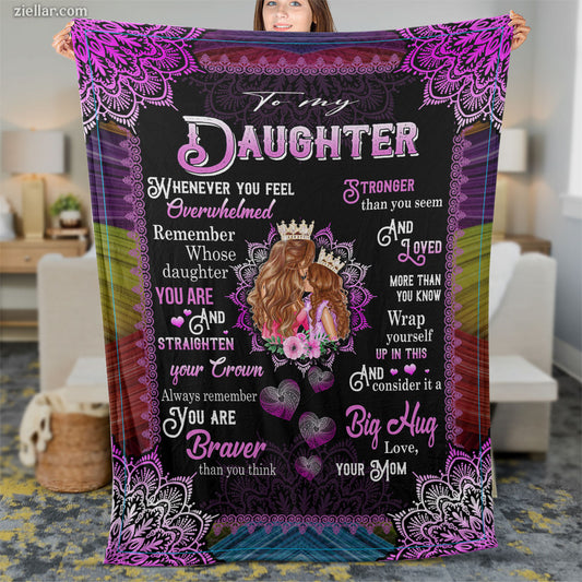 To My Daughter Quilt Blanket, Fleece Blanket Horse and Pink Butterfly Art, Personalized
