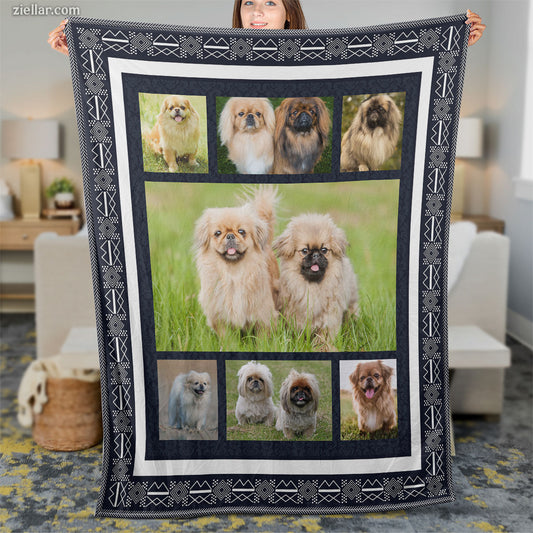 Pekingese Dog Quilt Blanket, Fleece Blanket Cute Pet Lover Gift for Dog Mom, Custome Name