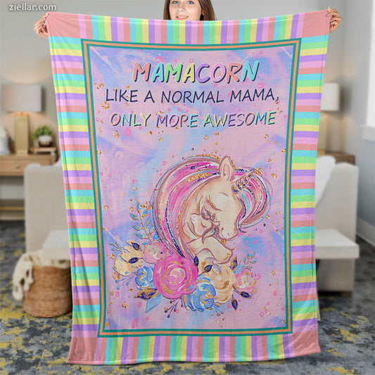 Mamicorn Unicorn Quilt Blanket, Fleece Blanket Gift for Mom from Daughter, Personalized