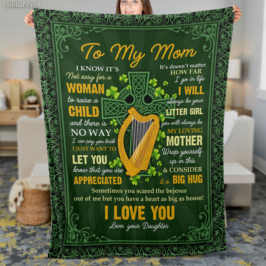 To My Mom Quilt Blanket, Fleece Blanket Irish Celtic Gift from Daughter, Personalized