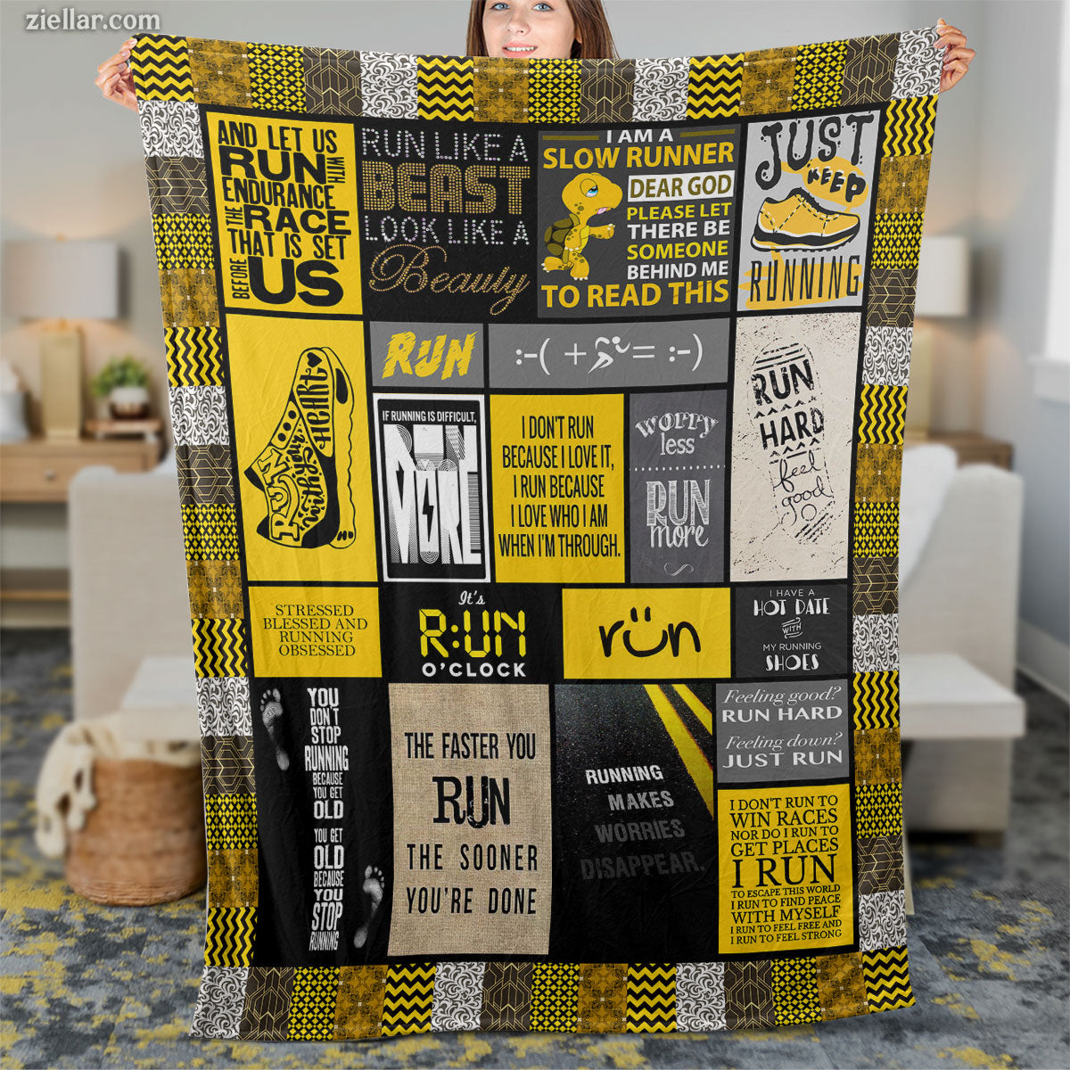 Runner Life Quilt Blanket, Fleece Blanket Gift for Runners, Marathoners, Joggers
