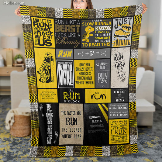 Runner Life Quilt Blanket, Fleece Blanket Gift for Runners, Marathoners, Joggers