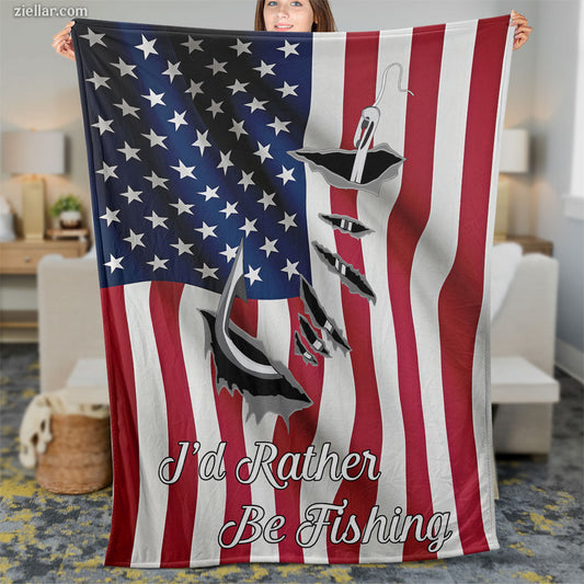 Fishing Flag Quilt Blanket, Fleece Blanket Patriotic Fisherman Gift for Him