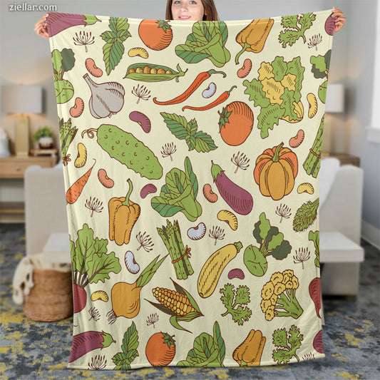 Vegetable Pattern Quilt Blanket, Fleece Blanket Garden Veggie Lover Design