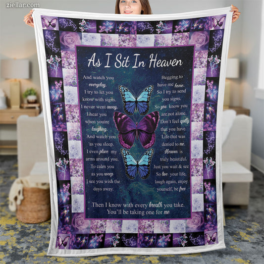 Butterfly Heaven Poem Quilt Blanket, Fleece Blanket Sympathy Memorial Gift, Personalized