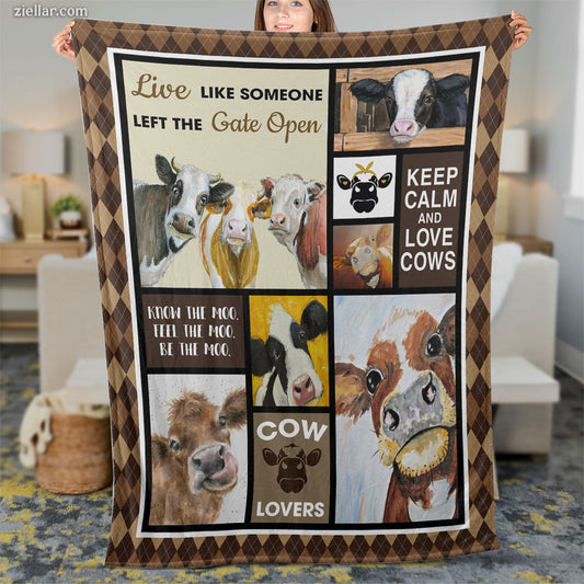 Cow Lover Quilt Blanket, Fleece Blanket Funny Dairy Farm Gift for Her or Him