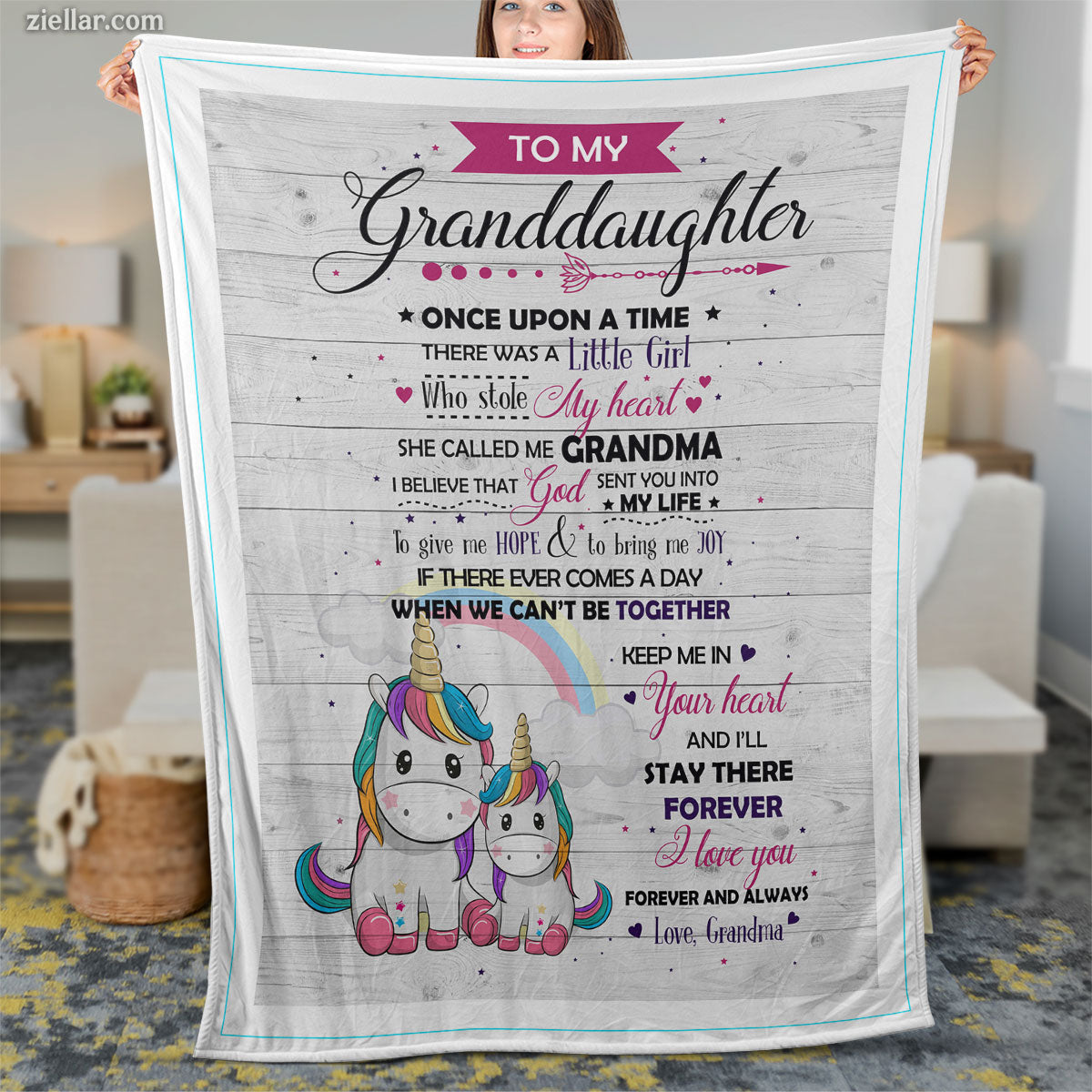 To My Granddaughter Quilt Blanket, Fleece Blanket Unicorn Gift from Grandma, Custome Name