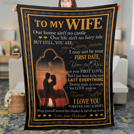 To My Wife Quilt Blanket, Fleece Blanket Romantic Dance Couple Gift for Anniversary