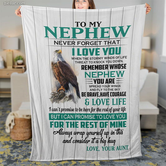 To My Nephew Quilt Blanket, Fleece Blanket Eagle Themed Motivational Gift from Aunt