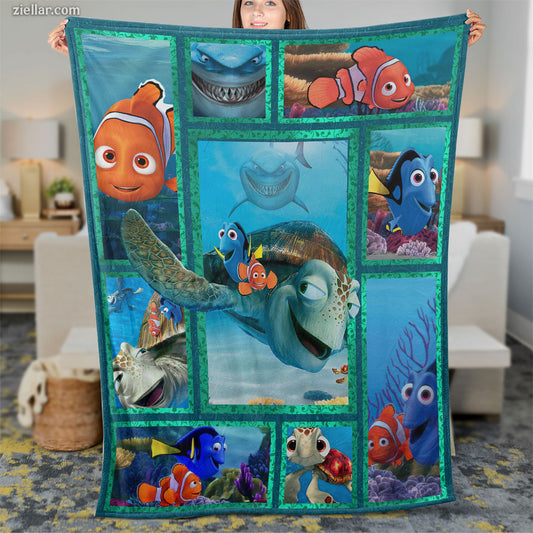 Finding Ocean Friends Quilt Blanket, Fleece Blanket Fun Gift for Kids and Family