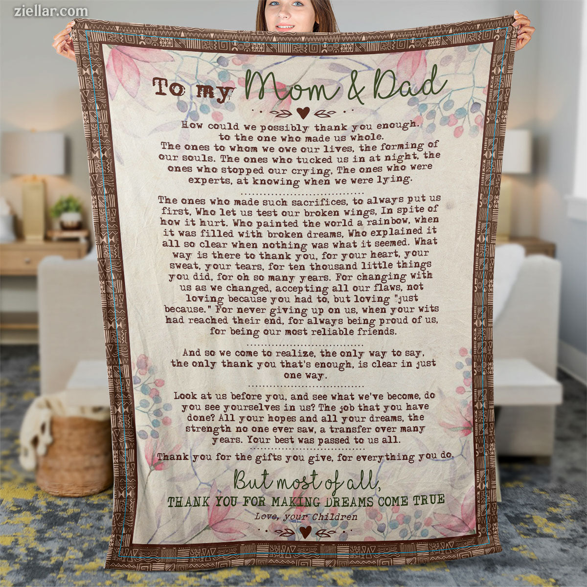 To My Mom and Dad Quilt Blanket, Fleece Blanket Heartfelt Letter from Loving Child