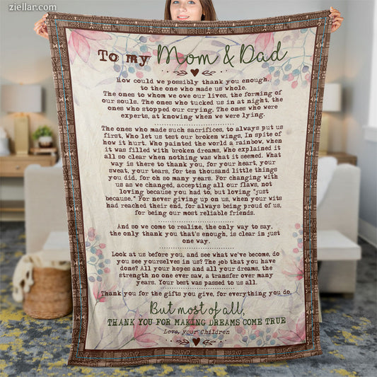 To My Mom and Dad Quilt Blanket, Fleece Blanket Heartfelt Letter from Loving Child