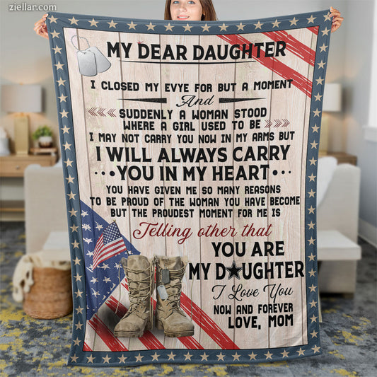 To My Daughter Quilt Blanket, Fleece Blanket Patriotic Gift from Dad with American Flag