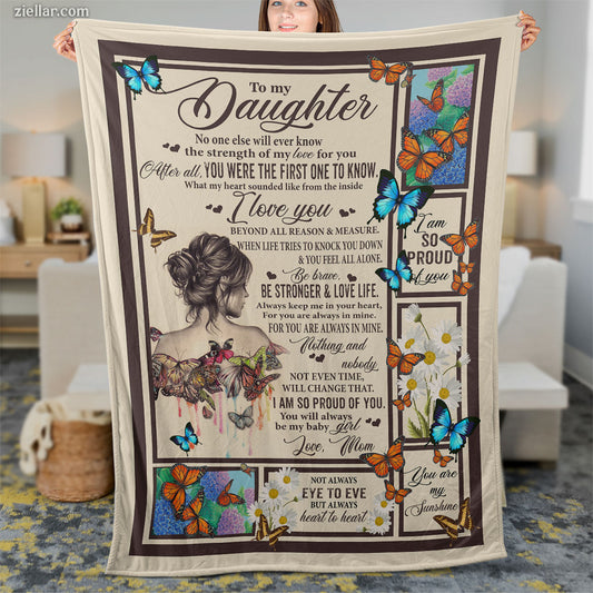 To My Daughter Quilt Blanket, Fleece Blanket Encouragement Gift with Butterflies and Love